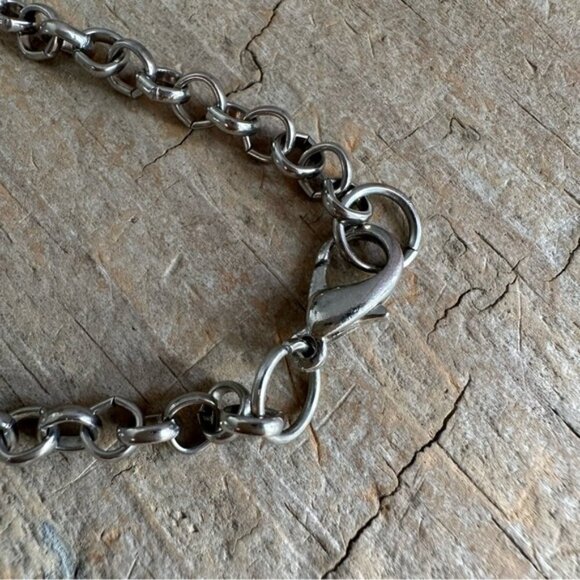 Red Spike Silvertone Charm Necklace - 24 Inch Chain - Picture 5 of 6